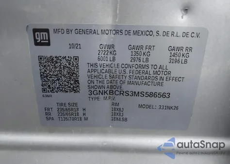 2021 Chevrolet Blazer Fwd 2Lt из США, поврежденный, VIN 3GNKBCRS3MS586563